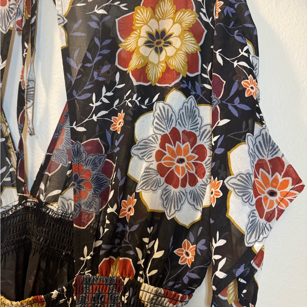 Forever 21 Black Maxi Dress with Red, Gold, Cream Floral Print - Picture 10 of 12